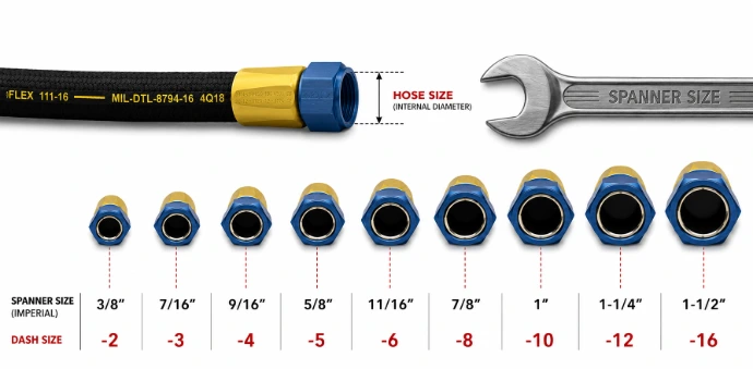 HP Aviation Hoses dash size to spanner size guide